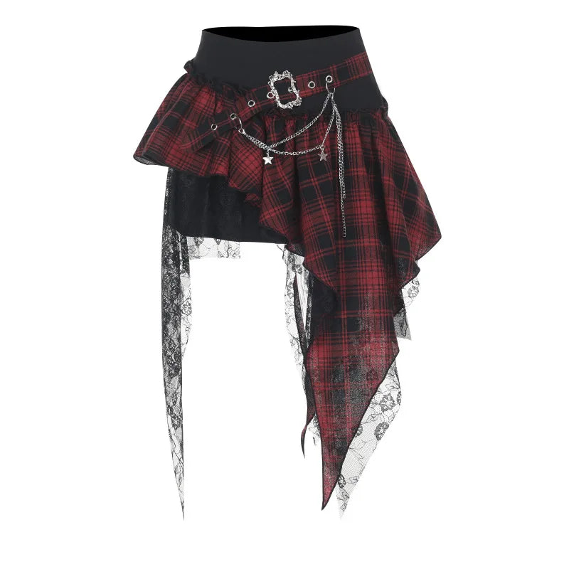 Goth American Fashion Plaiding Irregular Tractor Sexy Skirt for Women Summer Street Hip-hop Y2K Subculture Punk Style Skirt