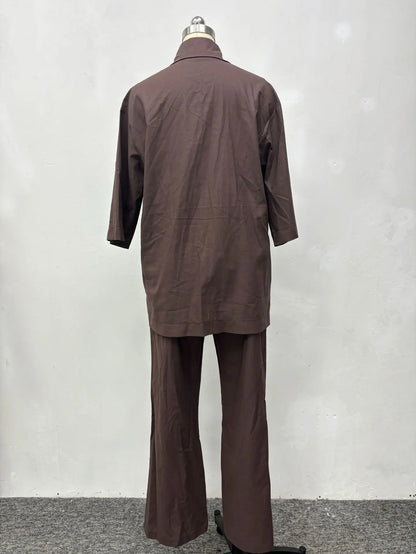 Cotton Linen Set Women Spring Summer Loose Oversize Long Sleeve Shirt Long Pants 2 Piece Sets Casual Office Ladies Trousers Suit