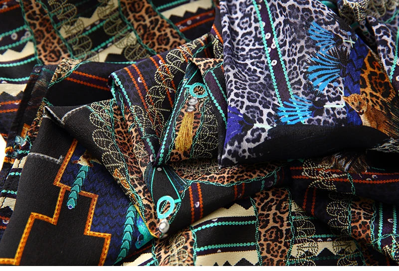 2025 Summer Bohemian Dresses For Women Elegant V-neck High Waist Women's Print Black Dress A-line 100% Real Silk Long Midi Dress Badiee Stylez