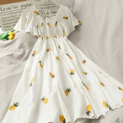 Vintage Kawaii Strawberry Dress Women Sexy Ruffle Puff Sleeve Off Shoulder Embroidery Summer Party Dresses 2023 Korean Elegant
