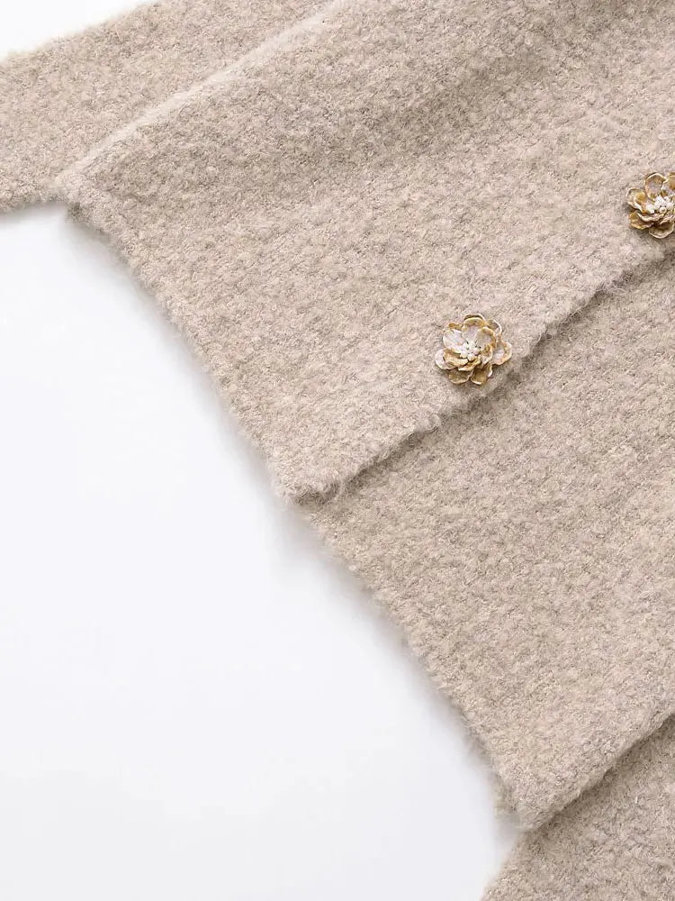 TRZA Women's Floral Button Knit Cardigan Sweater Lapel Collar Long Sleeve Chic Outerwear Fashion Top