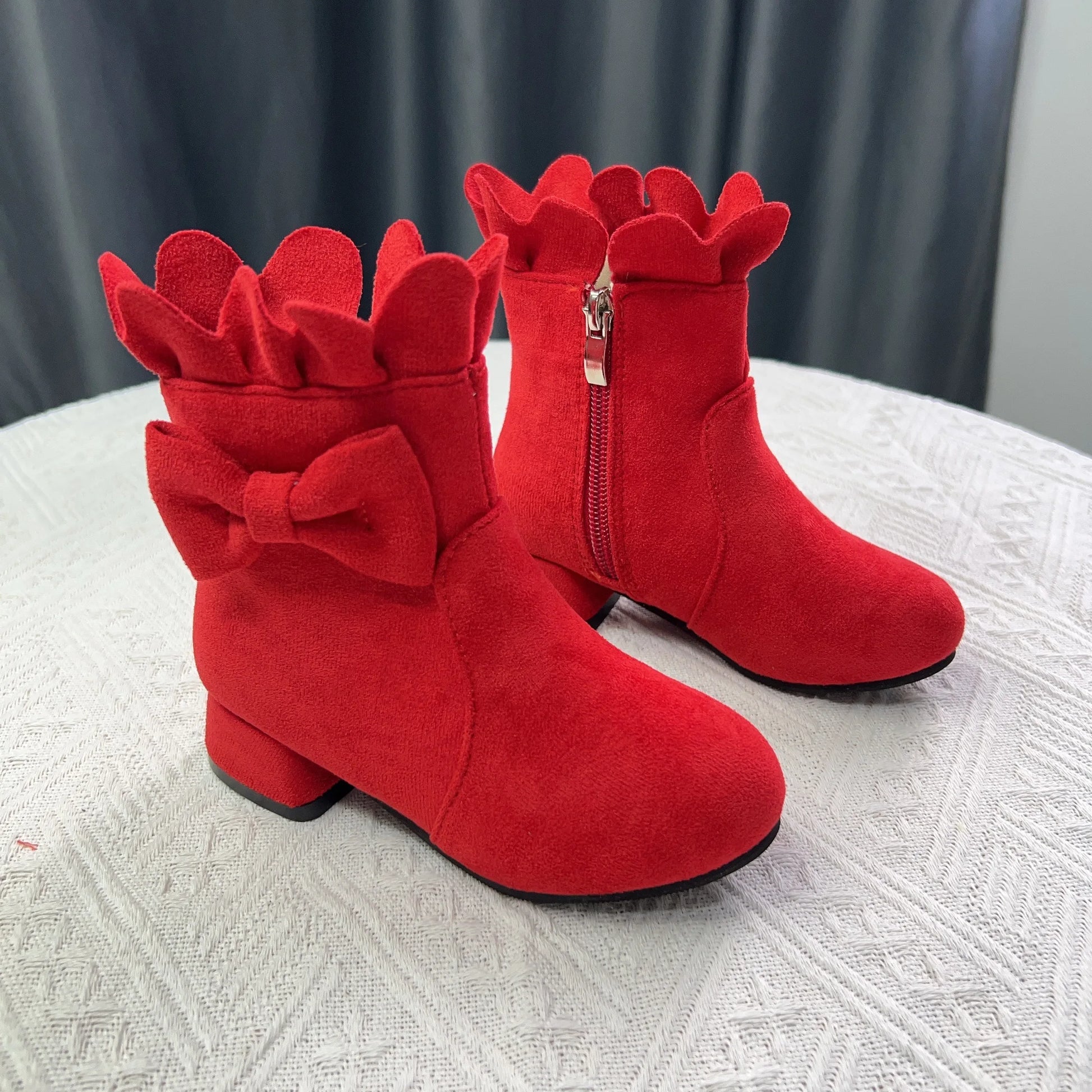 Spring Autumn Bow Girls Fashion Toddler Boots PU Leather Low Heel Kids Princess Boots Party Zip Children Ankle Baby Girl Shoes