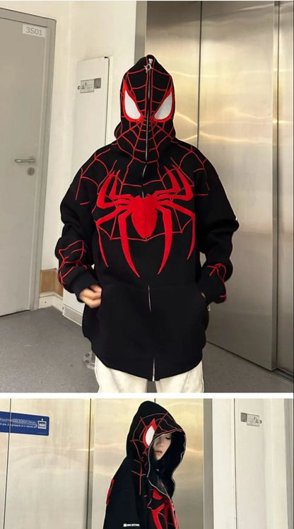 American Style Spiderman Sweatshirt Men Hip Hop Heavyweight Hardcore Cardigan Jacket Spring Autumn Design Sensibility Hooded Top