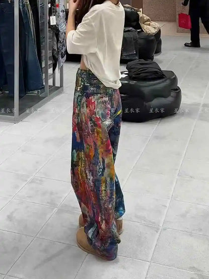 Y2k Jeans New Harajuku Hip Hop Camouflage Retro Oversize Denim Pants Fashion Women Clothing Straight Leg Wide Leg Jeans Streetwe