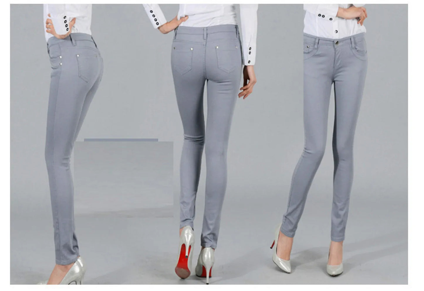 Women Dress Pants Tapered Leg Colored Stretch Slim Jeans Skinny Trousers Pockets for Daily ouc073