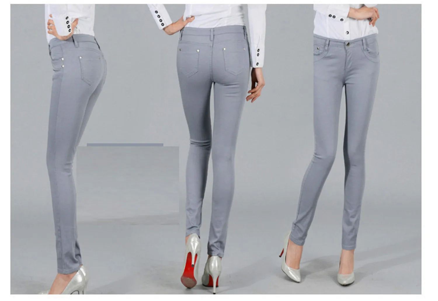Women Dress Pants Tapered Leg Colored Stretch Slim Jeans Skinny Trousers Pockets for Daily ouc073