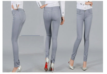 Women Dress Pants Tapered Leg Colored Stretch Slim Jeans Skinny Trousers Pockets for Daily ouc073