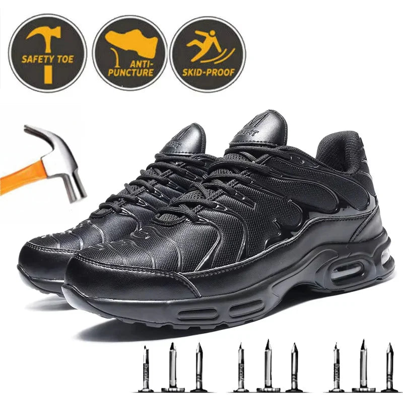 Sport Air Cushion Reflective Work Safety Boots Anti-smash Fashion Safety Shoes Steel Toe Sneaker Man Puncture Proof Work Shoes - Badiee Stylez
