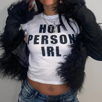 Y2k Streetwear Crop Tops Letter Print White Tees Short Sleeve Graphics T Shirt Womens 2025 Short Sleeve Aesthetic Clothing