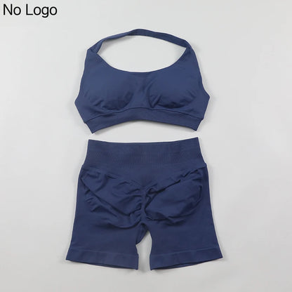 Fitness Shorts Sets Seamless Yoga Set Women 2Pcs Halter Sports Bra Scrunch Butt Gym Shorts Set Workout Clothes Summer Sportswear Badiee Stylez