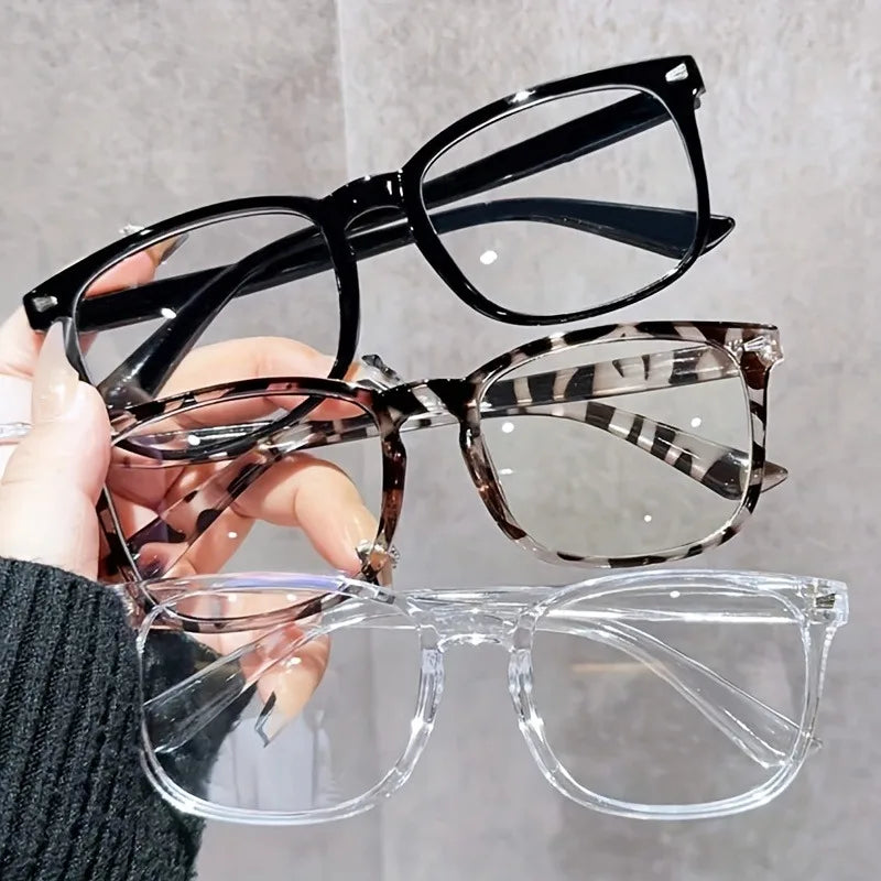 3pcs Lightweight PC Frames Minimalist Square Clear Lens Glasses - Blue Light Blocking, Full Frame, for Everyday & Casual Wear Badiee Stylez