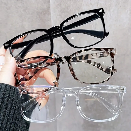 3pcs Lightweight PC Frames Minimalist Square Clear Lens Glasses - Blue Light Blocking, Full Frame, for Everyday & Casual Wear Badiee Stylez