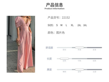 Women's Jumpsuit 2025 Autumn New Fashion Solid Color Full Sexy Clothing V-neck High Waist Loose Wide-leg Jumpsuits Playsuit Badiee Stylez