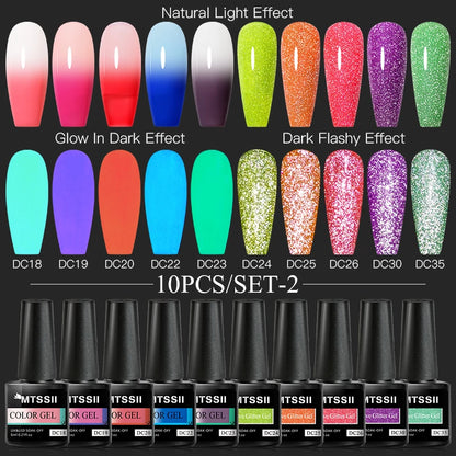 10PCS/Set Gel Nail Polish Set 125 Colors Glitter Semi Permanent Hybrid Gel Varnishes Base Top Coat Soak Off UV LED Nail Art Gel