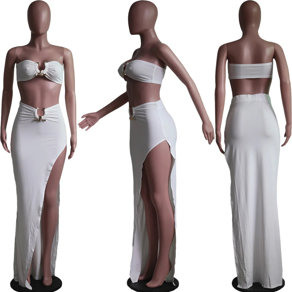 Customized Sexy Strapless Hollow Out Women Dress White Sleeveless High Slit Dress Female Autumn Skinny Elegant Party Clubwear 20