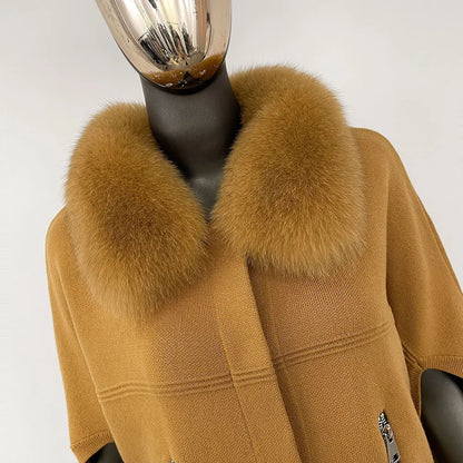 FURYOURSELF 2025 New Real Fox Raccoon Fur Collar Coat Knitted Sweater Women Short Sleeve Jacket Thick Warm Outerwear streetwear