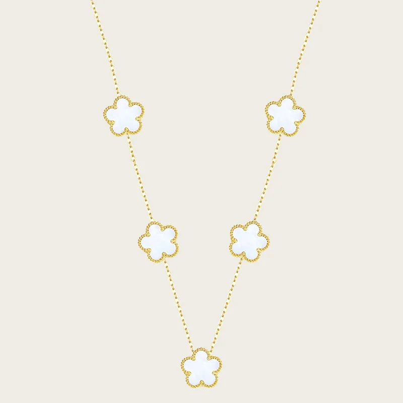 Stainless Steel Sets Earrings Necklace Bracelet Christmas Birthday Gifts Gold Plated Women's Double Sided Flower Elegant Fashion