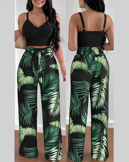 2025 Conjuntos Para Mujeres 2 Piezas Women V-neck Two-piece Set Backless Sleeveless Long Pants Casual 2 Piece Sets Women Outfit