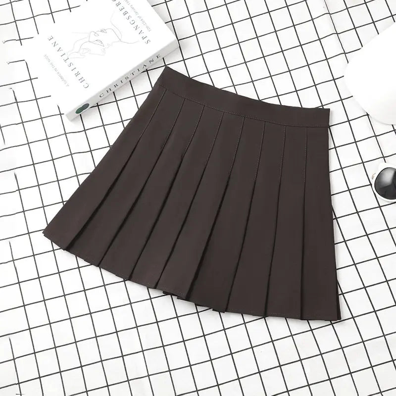 Brown Skirt Ladies 2022 Summer Clothes Women's High Waist Harajuku Korean Style Black Mini Pleated Skirt For School Girl Uniform Deep Coffee Color
