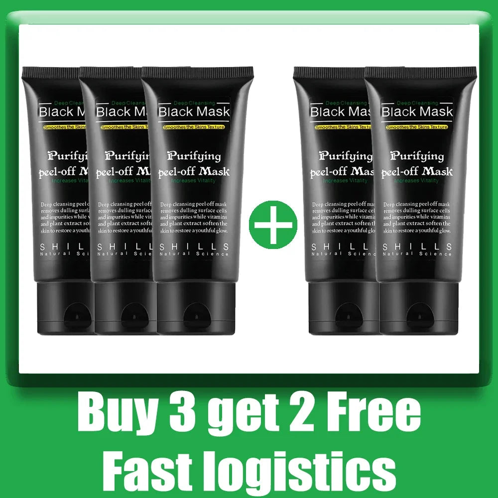 Bamboo Charcoal New Suction Face Deep Cleansing Black Mud Mask Blackhead Remover Peel-Off Mask Easy To Pull 5pcs