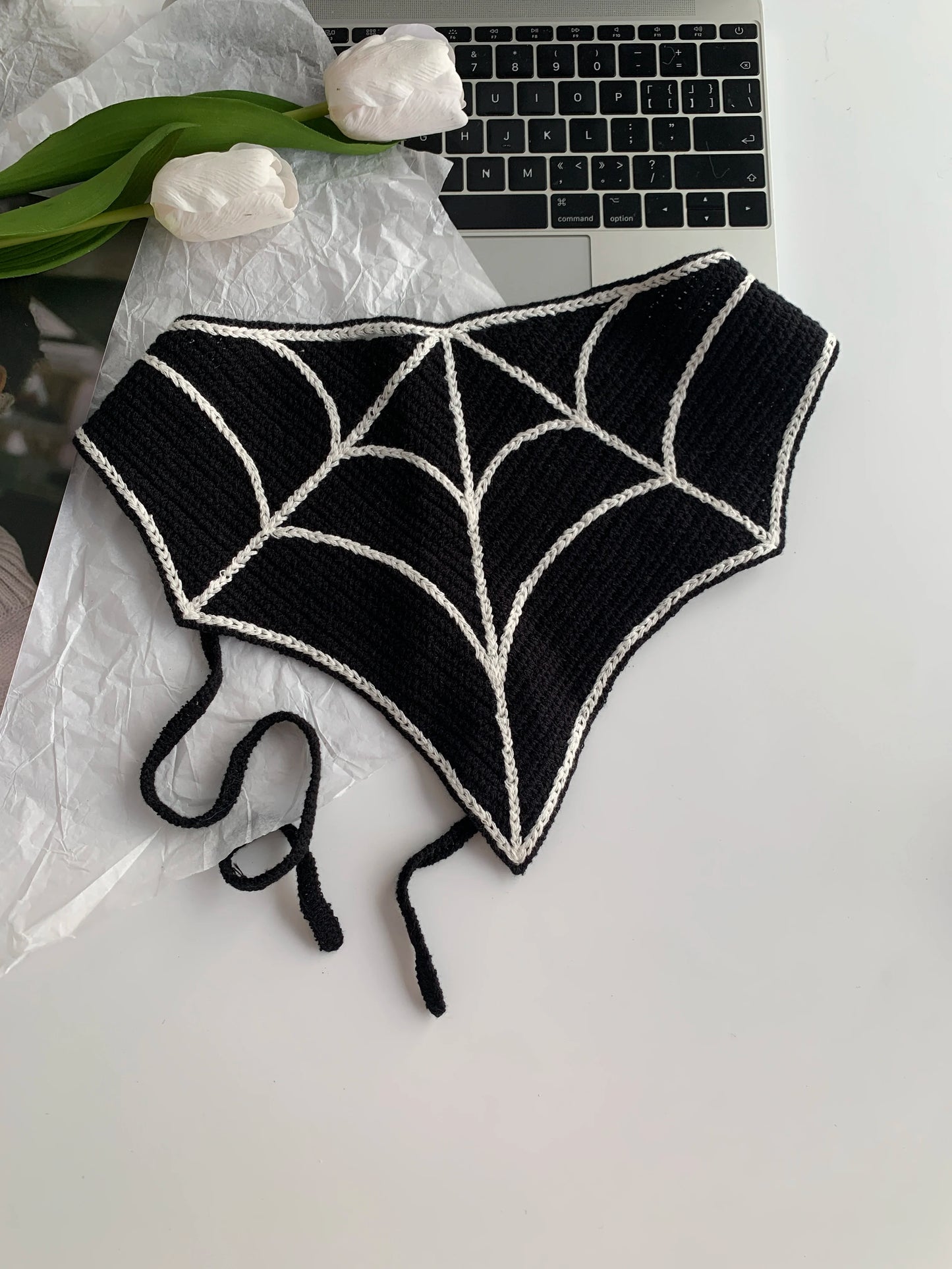 Halloween Costume Skeleton Ghost Bat Spider Web Personalized Knitted Crochet Headband Female Photo Photo Triangle Scarf Trendy Badiee Stylez