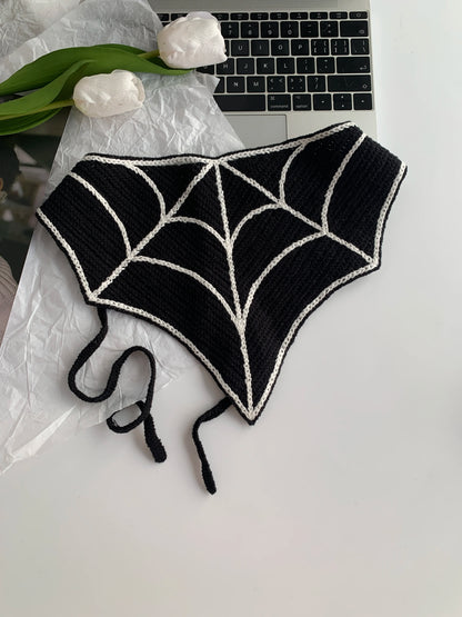 Halloween Costume Skeleton Ghost Bat Spider Web Personalized Knitted Crochet Headband Female Photo Photo Triangle Scarf Trendy Badiee Stylez