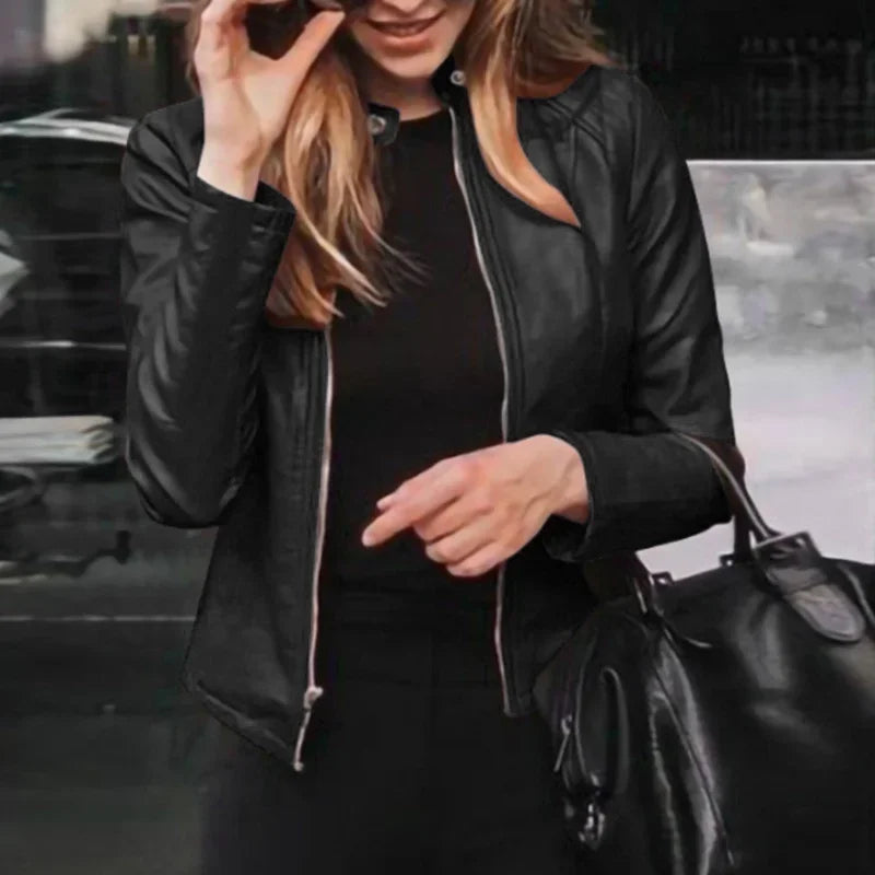 Slim Fit Faux Leather Jacket Women Classic Moto Biker PU Leater Jacket Spring Autumn Basic Zipper Coat Outerwear Badiee Stylez