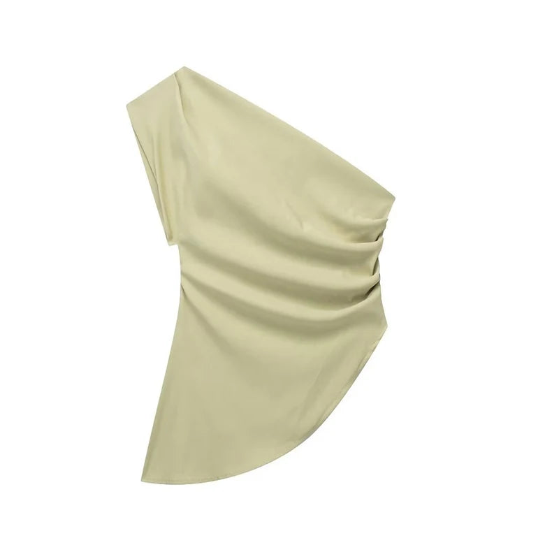 Asymmetric T-shirt New Women's Fashion Trend Spicy Girl Celebrity Temperament Off Shoulder Top green