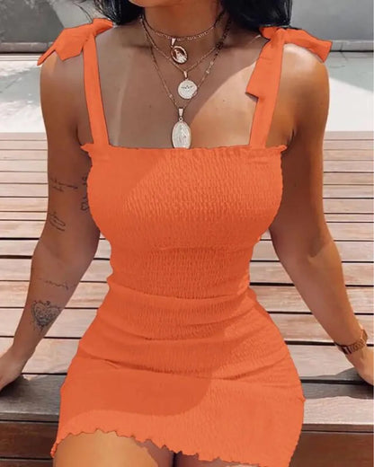 Trendy Solid Strap Short White Dresses Off Shoulder Sexy Skirt Pullover Sheath Mini Summer Beach Female Vest Dress Orange