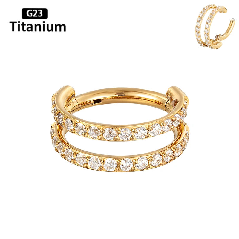 New G23 Titanium Piercing High Quality CZ Nose Ring Earrings 8/10/12mm Body Jewelry 16G ASTM f136 Titanium Nose Septum Piercings Gold Rings 5