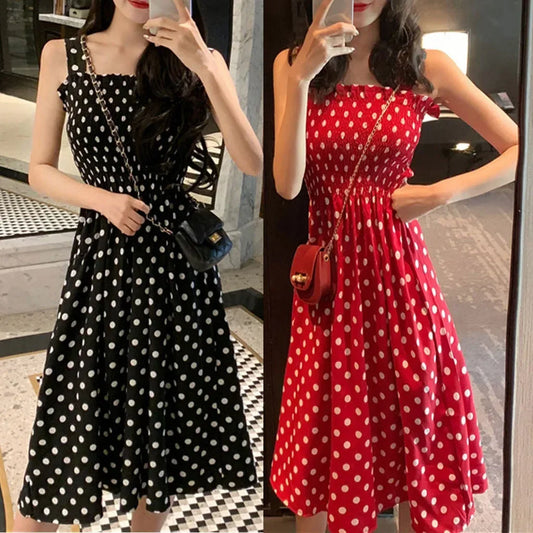 Women's Dresses 2025 Summer Fashion Loose None Sleeve Polka Dot Shoulder Plus Size Casual Dress Sexy Dresses