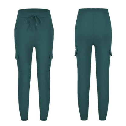 2022 New Solid Jogger Women's Cargo Pants Multi-Pocket Drawstring Elastic Waist Women Sports Pants Streetwear Casual Long Pant Badiee Stylez