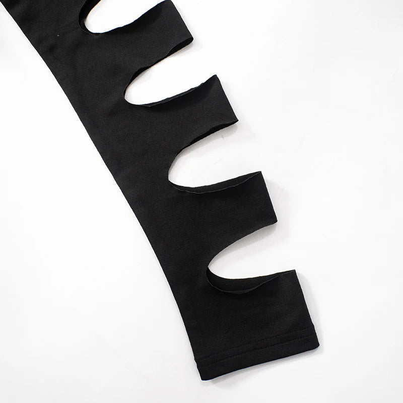 OMSJ Asymmetric Hot Girl Personality Set Hollowed Out Design Long Sleeve High Collar Bodysuit+Elastic Waist Leggings Pants Party