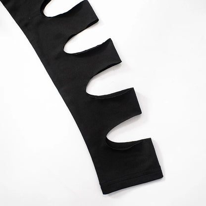 OMSJ Asymmetric Hot Girl Personality Set Hollowed Out Design Long Sleeve High Collar Bodysuit+Elastic Waist Leggings Pants Party