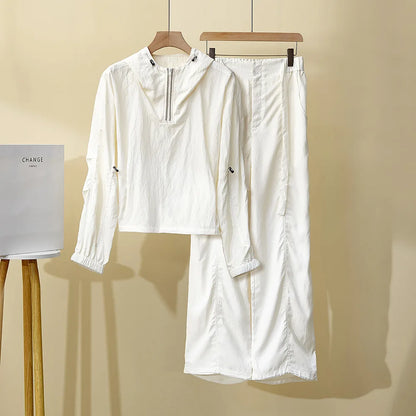 Women's Spring Summer New Hooded suit Casual Sports Fashion Chain Cardigan with Trousers Two-piece Set Badiee Stylez