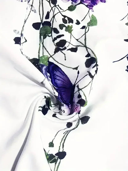 Plus Size 1XL-5XL Women Fashion Butterfly Print Blouse Shirt Ladies Spring and Autumn Casual Short Sleeve Buttons Blouse