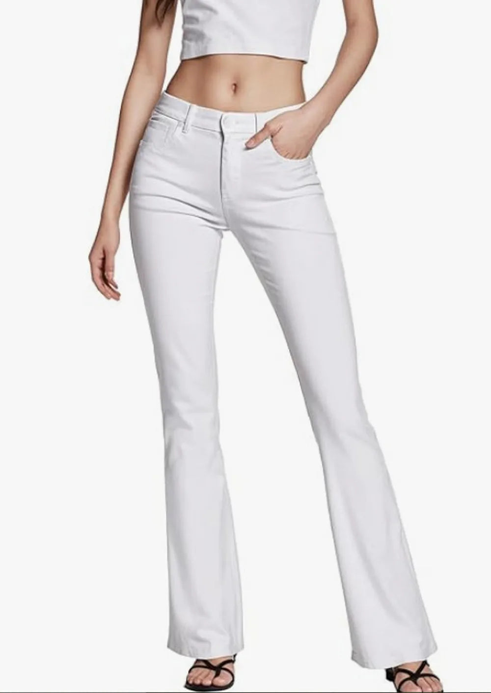 Women Flare Pants Dress With Pockets Stretch Pencil Bootcut Bell Bottom Trousers Flared Jeans Work Casual WHITE