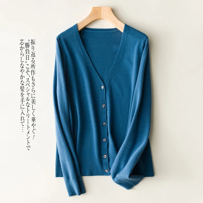 Women Cardigans 2025 Single Breasted Solid Knitted Shirt Spring Autumn Cardigan Korean Fashion V-neck Sweaters Knit Outerwear Blue