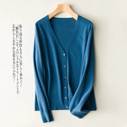 Women Cardigans 2025 Single Breasted Solid Knitted Shirt Spring Autumn Cardigan Korean Fashion V-neck Sweaters Knit Outerwear Blue