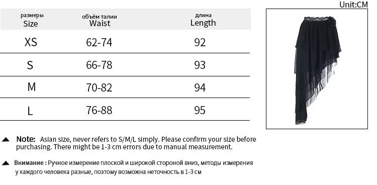 Harajuku American Fashion Gothic Black Irregular Layer Spliced Layered Skirt Women's Summer Fashion Street Y2K Long Skirt