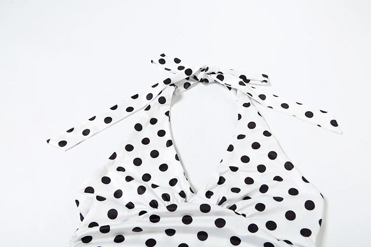 weird Puss Polka Dot Print Vest Women Y2K Lace-Up Backless Halter v-Neck Skinny Summer Trend Daily Street Basic Chic Tank Tops