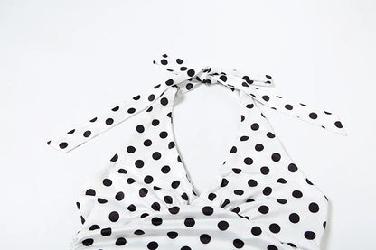 weird Puss Polka Dot Print Vest Women Y2K Lace-Up Backless Halter v-Neck Skinny Summer Trend Daily Street Basic Chic Tank Tops