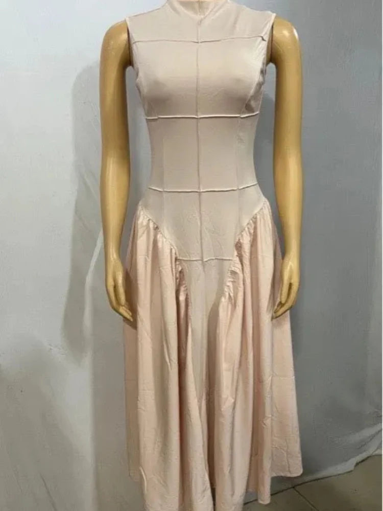 Fashion Women Ruched Side Sleeveless Pleated Maxi Dress 2025 Holiday Birthday Sexy Night Club Party Street Long Dresses