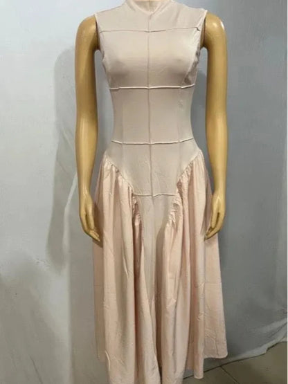 Fashion Women Ruched Side Sleeveless Pleated Maxi Dress 2025 Holiday Birthday Sexy Night Club Party Street Long Dresses