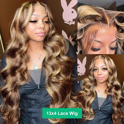 30 Inch Body Wave Highlight Lace Front Wig Human Hair 13x6 Hd Lace Frontal Wig High Density Colored Brazilian Hair Wigs Women Badiee Stylez