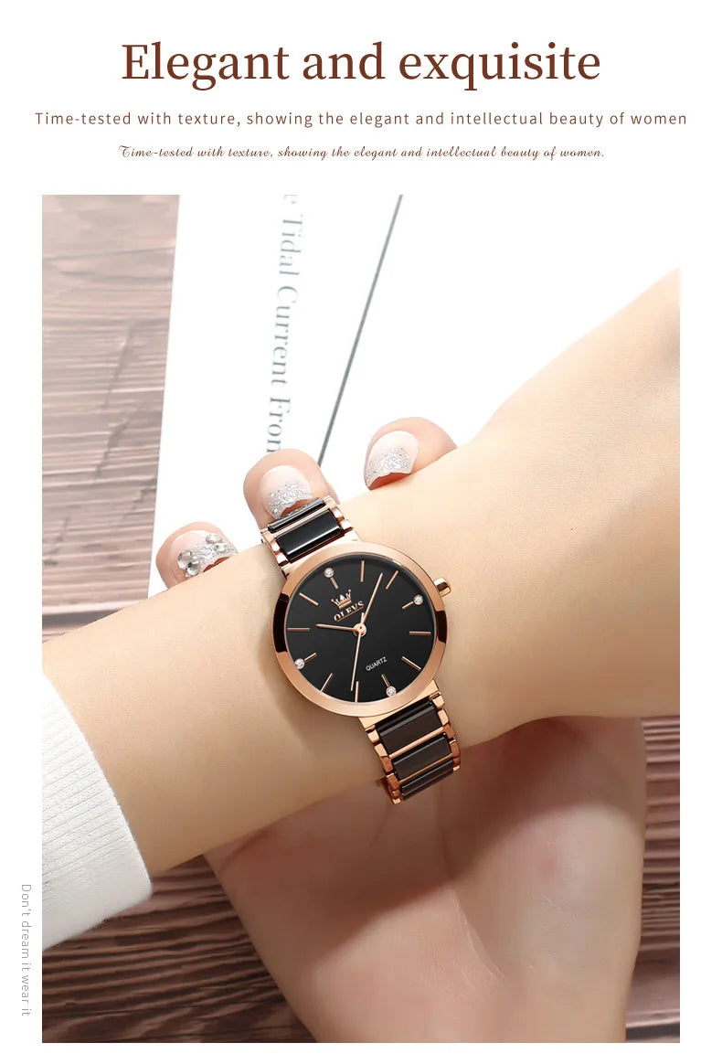 OLEVS Luxury Brand Women Watches Ceramic Tape Japanese Movement Quartz Watch for Lady Gift Bracelet Fashion Versatile Exquisite