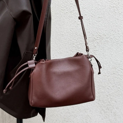 Ladies' New Premium Full-Grain Wrinkled Leather Crossbody Bag - Women's Chic Shoulder Commuter Bag with Organizer Pockets