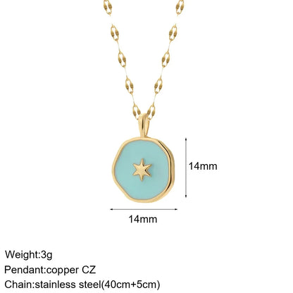 Heart Evil Blue Eye Sun Necklace for Women Cute Dog Bee Elephant Gold Color Pendant Woman's Collars Long Stainless Steel Chains NK008G2AC210152U4