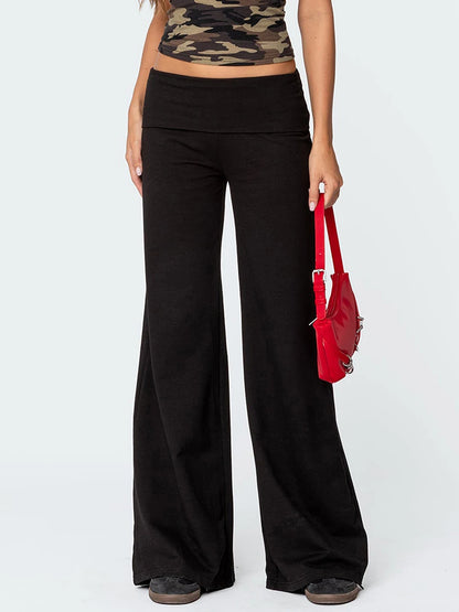 Women Low Waist Flare Leggings Fold Over Skinny Yoga Pants Wide Leg Stretchy Bootcut Bell Bottoms Leggings Loungewear Sweatpants Badiee Stylez