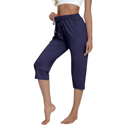 Solid Color Simple Classic Cropped Capris Pants For Women Summer Fashion Slimming Daily Versatile Sports Elastic Short Pants